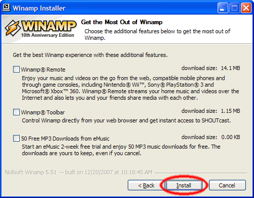 winamp programa diegimo priedai radijai