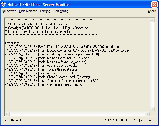 paleistas shoutcast serveris interneto radijui
