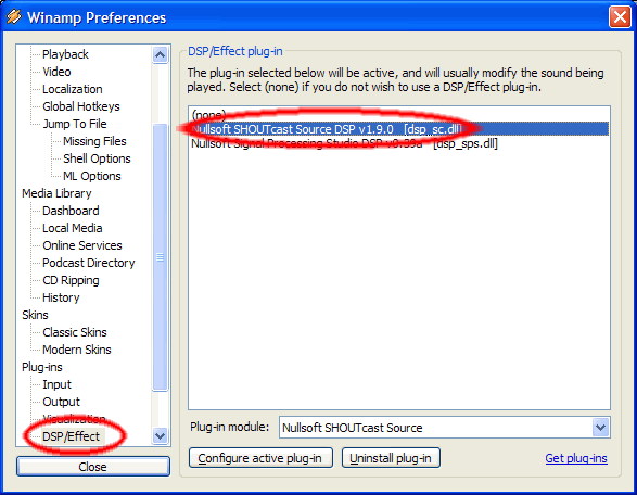 shoutcast winamp'o nustatymai dsp įskiepis